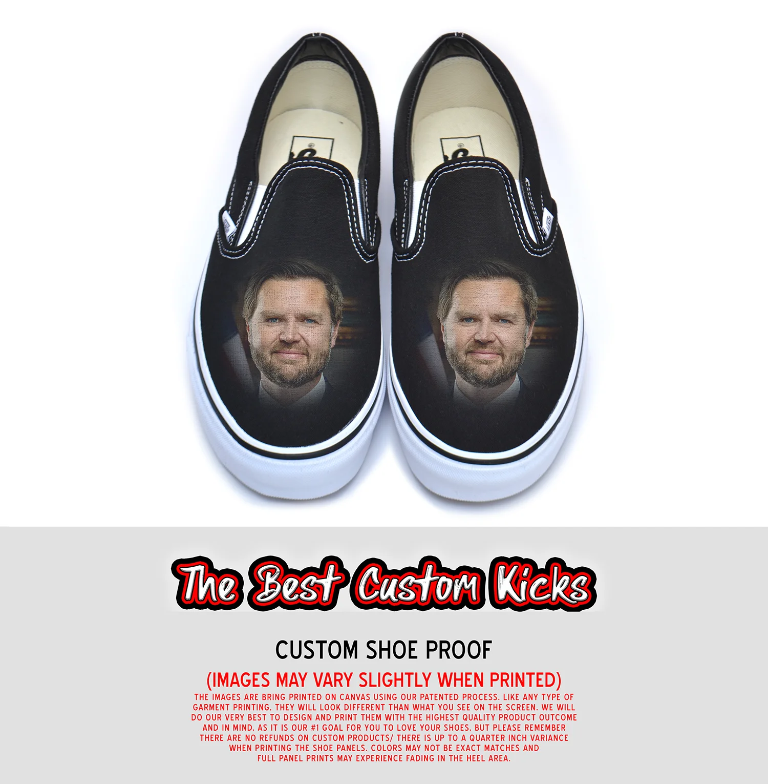 Vendor mockup of the custom JD Vance Vans slip-ons